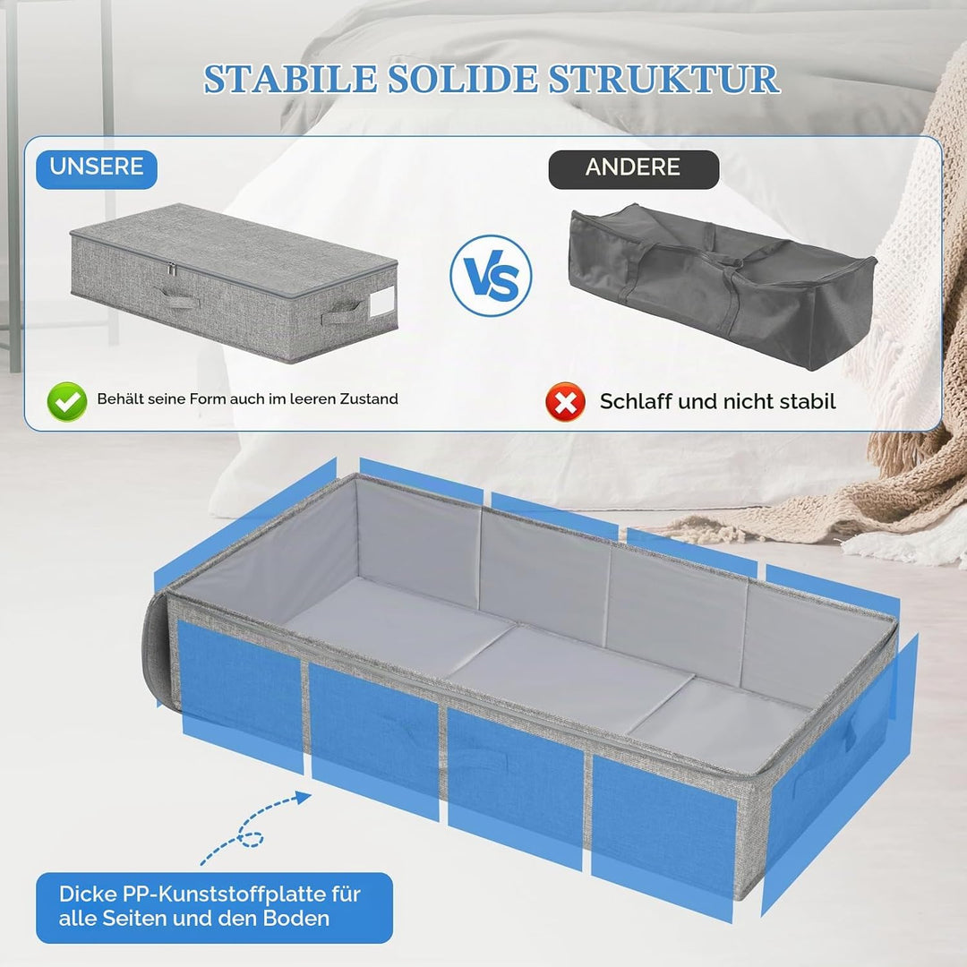 Cozary 2 Stück Unterbett Aufbewahrungsbox Stabil, Faltbare Aufbewahrungsboxen mit Deckel, 3 Griffen