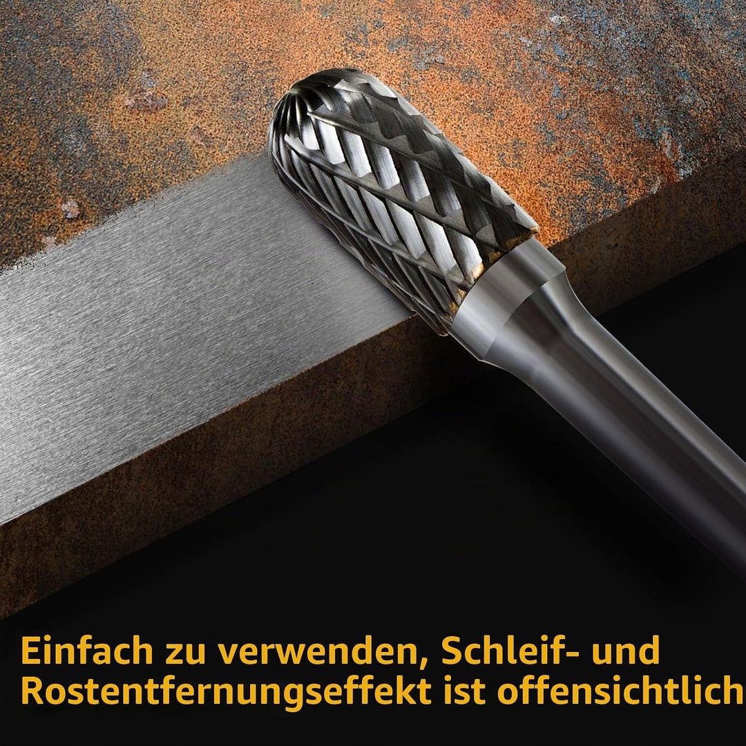 Hartmetall Frässtifte Set, 10 Stück Doppelschnitt mit 6mm Schaft Rotationsfräser Bits Raspel Set für