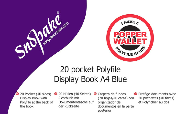 Snopake Sichtbuch A4, 20 Hüllen, Blau, 5 Stück, Ref: 12367, 5 Stück