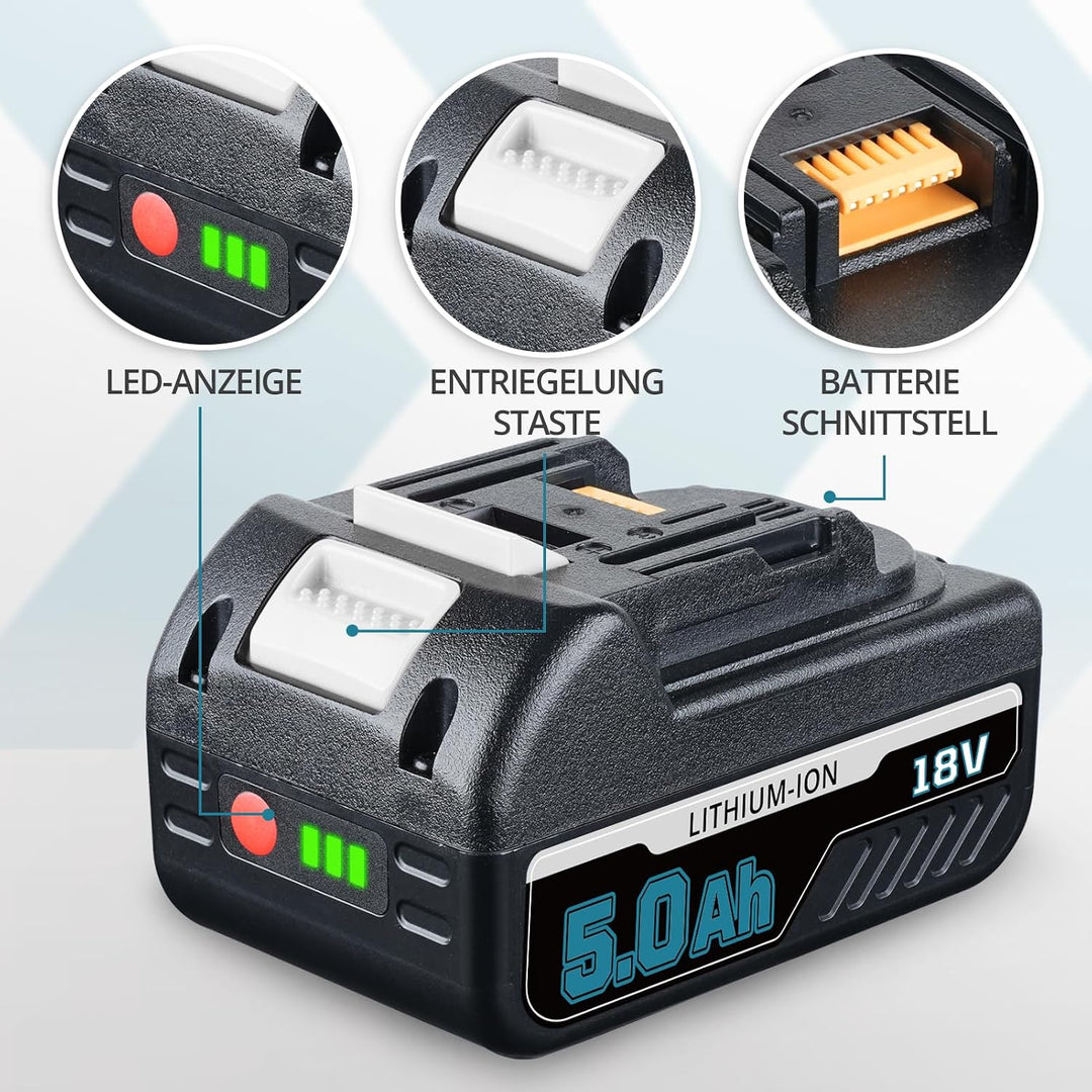 Vanttech Ersatzakku für Makita akku BL1850B 18V 5.0Ah Akku für DC18RA DC18RC BL1830 BL1840 BL1860 fü