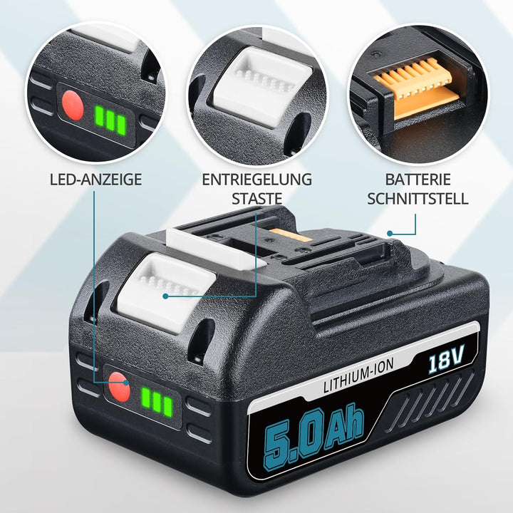 Vanttech Ersatzakku für Makita akku BL1850B 18V 5.0Ah Akku für DC18RA DC18RC BL1830 BL1840 BL1860 fü