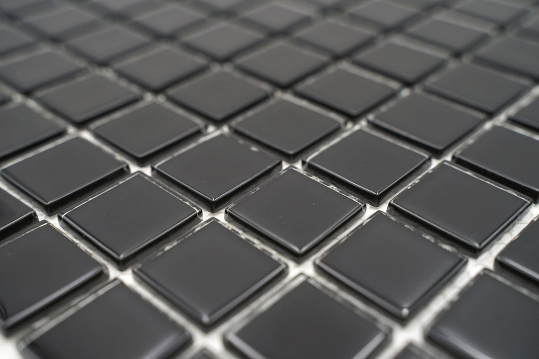 Mosaik Quadrat Crystal uni schwarz Glasmosaik Transluzent Transparent 3D Fliesenspiegel, Mosaikstein