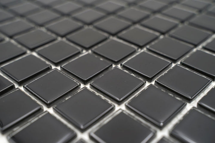 Mosaik Quadrat Crystal uni schwarz Glasmosaik Transluzent Transparent 3D Fliesenspiegel, Mosaikstein