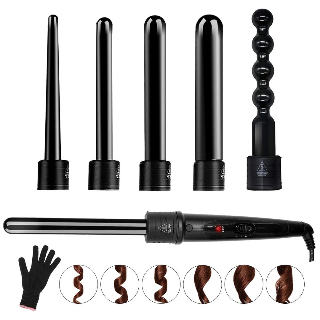 MENQANG Lockenstab 6 in 1, Lockenstab Hair Curler Multifunktions Austauschbarer Keramikbeschichtung