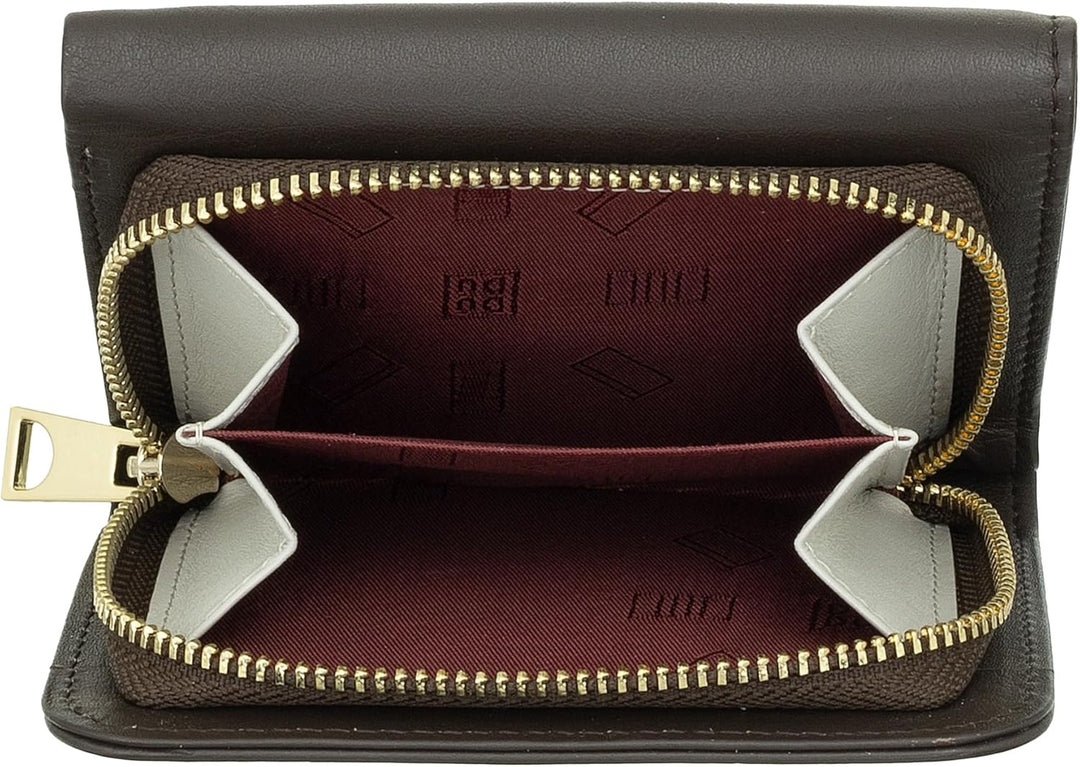 DUDU Kleine mehrfarbige RFID Dambenbrieftasche in Leder Colorful Coffee Brown, Coffee Brown