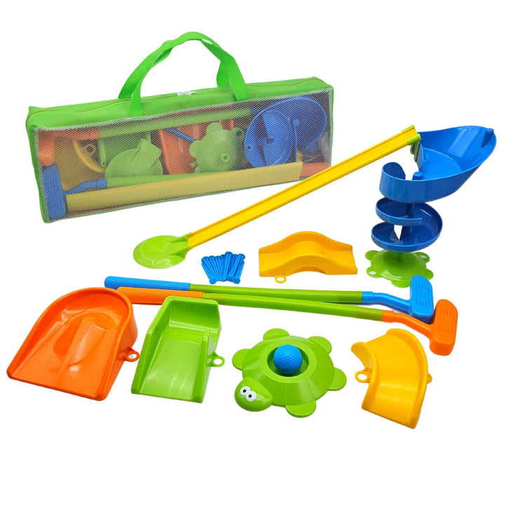 alldoro 60064 Garten Golf Set, 22 Teilen, Kindergolf mit 6 Hindernissen, 2 Schläger und 2 Golfbälle,