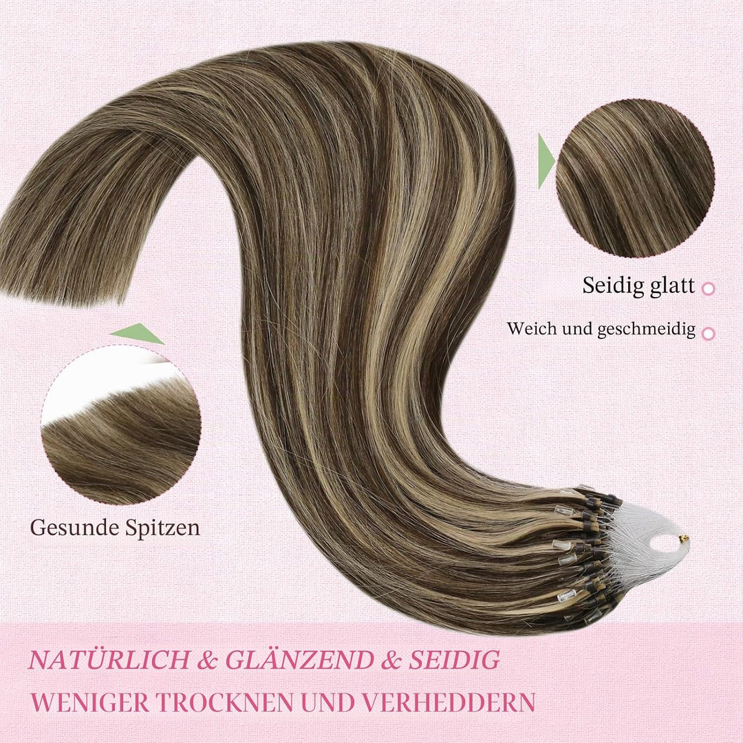 YoungSee Microring Extensions Braun 45cm Microring Extensions Echthaar 1g Microring Echthaar Dunkelb