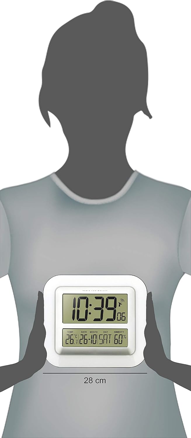 Technoline digitale Funk-Wanduhr WS 8006, Grösse: 280 x 32 x 245 mm, Weiss