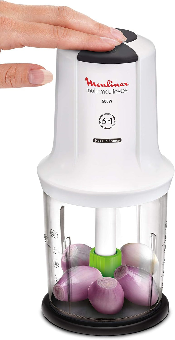 Moulinex AT723110 6-in-1-Multi-Moulinette, 500 W, 0,5 Liter, Kunststoff, 2 Geschwindigkeiten, Weiss