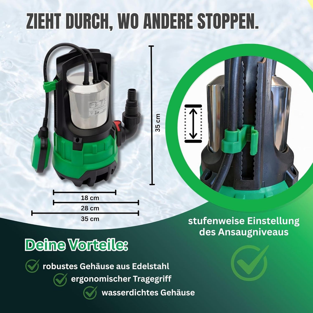 CHM GmbH® Tauchpumpe flachsaugend bis 1mm 250 Watt Flachsaugpumpe