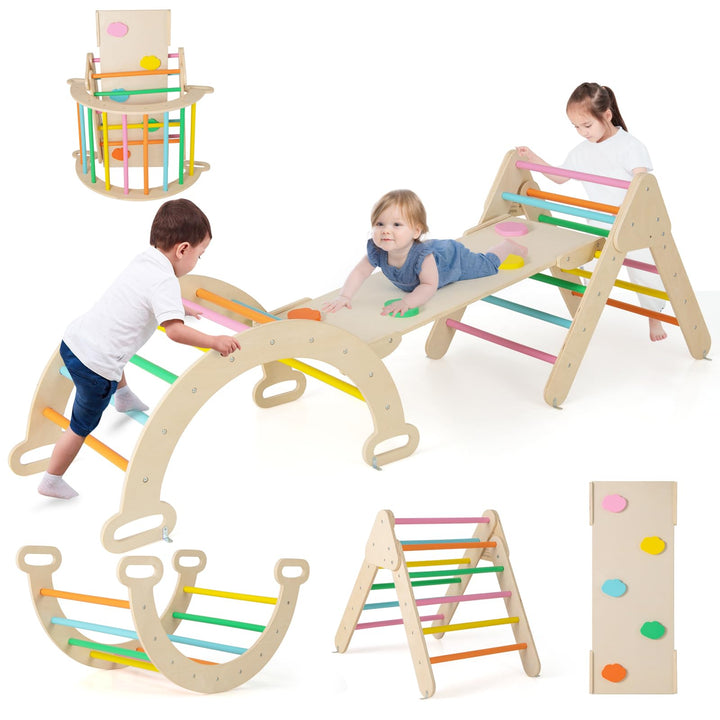 COSTWAY Kletterdreieck, Kletterbogen, Kletterdreieck mit Rutsche, inkl. doppelseitige Rampe, zum Kle