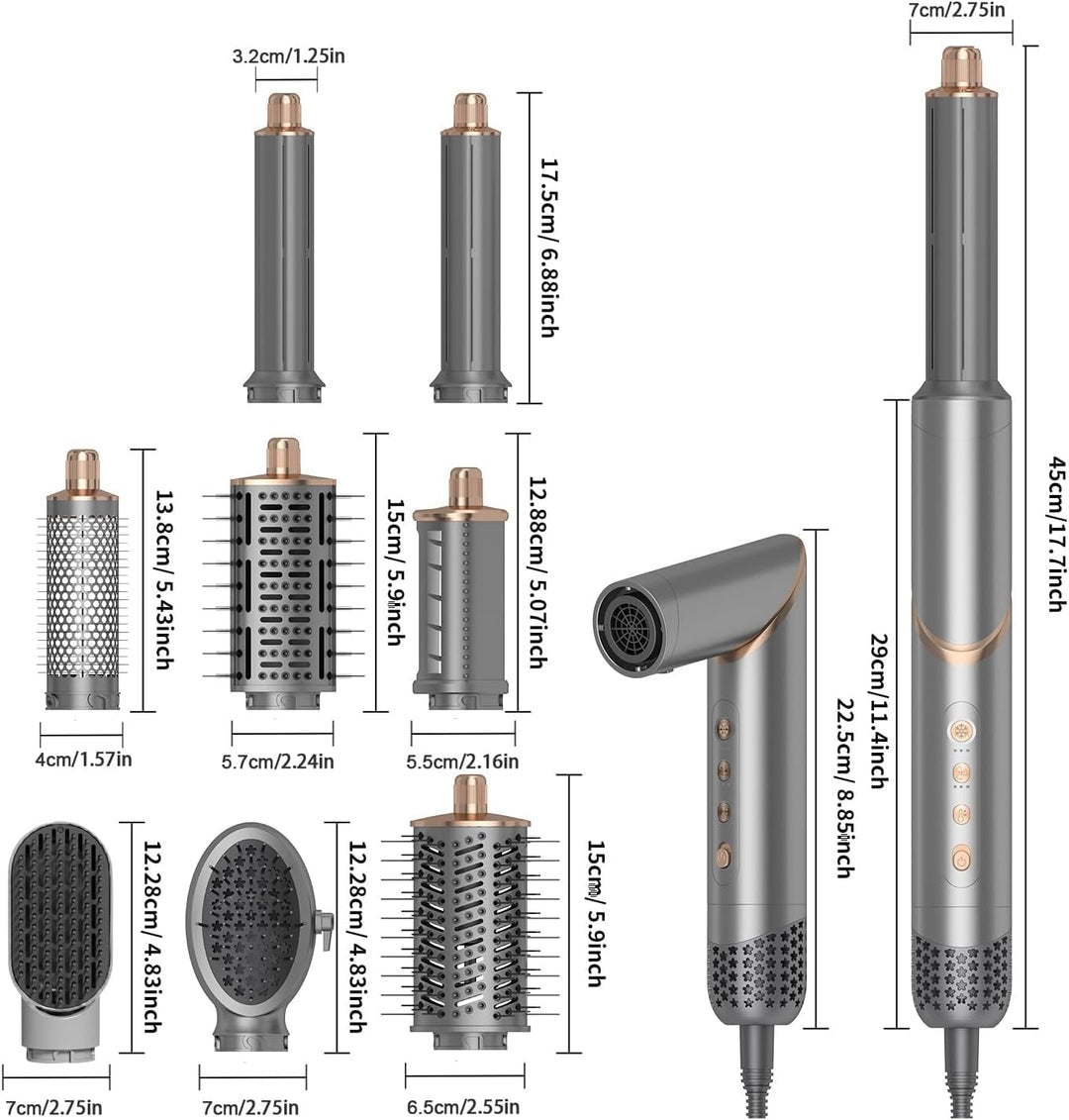 8 in 1 Hair Dryer Brush Set Air Hair Styler Curling Negative Ionic Foldable Hot Air Hair Dryer Brush