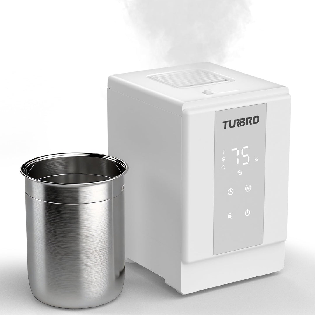 TURBRO Luftbefeuchter Schlafzimmer, 4L Edelstahl Warmnebel-Luftbefeuchter