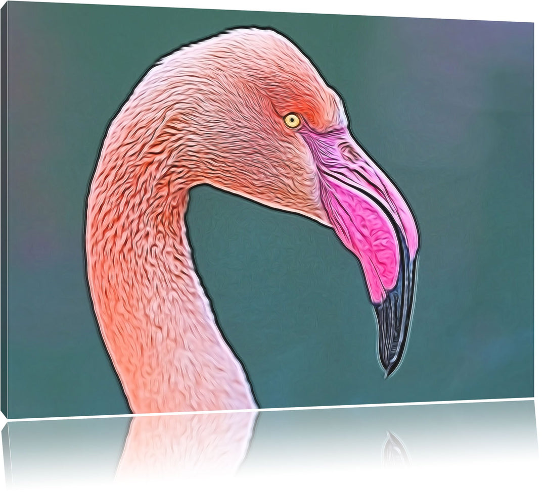 Flamingo im Seitenprofil Deluxe Format: 100x70 cm auf Leinwand, XXL riesige Bilder fertig gerahmt mi
