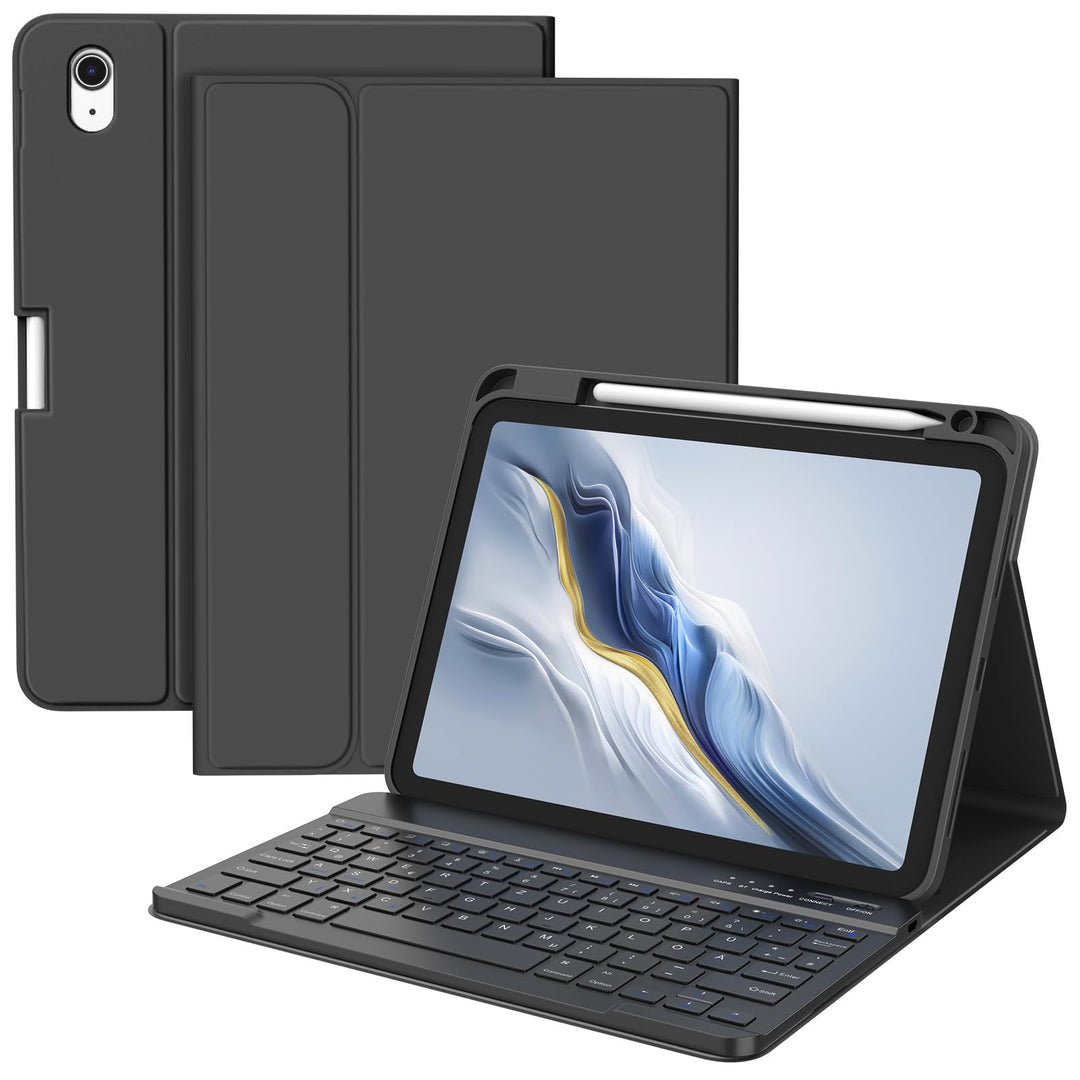 BQSS Hülle mit Tastatur für iPad A16 11 Generation 2025/10 Generation 10.9 Zoll 2022, Magnetisch Blu