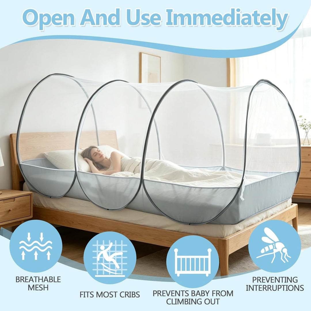 Reise Moskitonetz Bett, Moskitonetz Pop Up 190x 90x 90cm, Faltbares Bettzelt mit Reissverschluss für