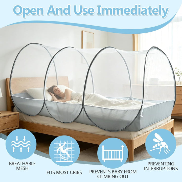Reise Moskitonetz Bett, Moskitonetz Pop Up 190x 90x 90cm, Faltbares Bettzelt mit Reissverschluss für