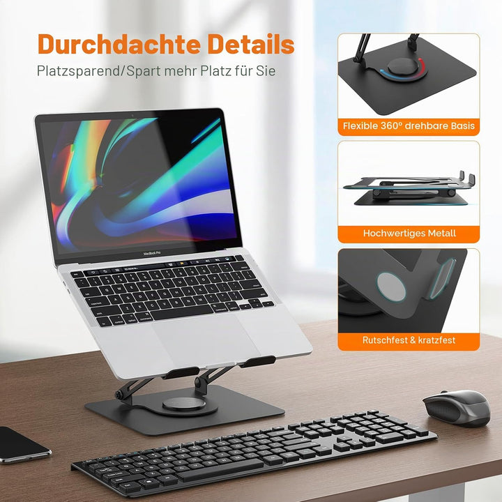 GRIFEMA Laptop Ständer mit 360 Drehbarer Basis, Höhenverstellbar, Belüfteter, Faltbarer Laptop Stand