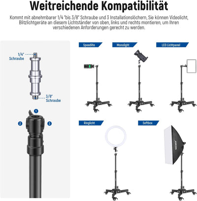 NEEWER 2er Pack Schwerlast Lichtstativ mit Rollen, 2,4Fuss max. Höhe, Faltbarer Stativständer für Au