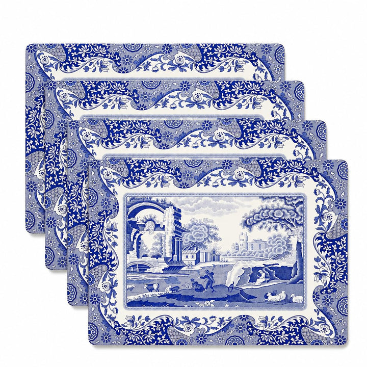 Blue Italian Placemats, Wood, Blue and White, 40.1 x 29 x 0.58 cm