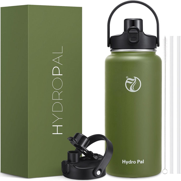 HydroPal Trinkflasche Edelstahl - 1200ml/1900ml mit Strohhalm und Henkel, BPA-Frei, Kohlensäure geei