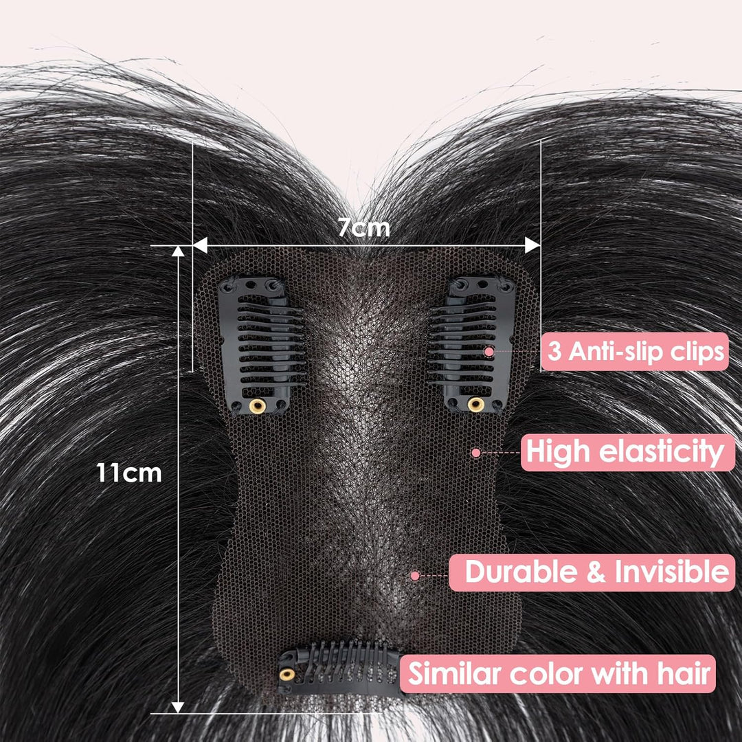 S-noilite Haar Toppers Echthaar Natürliches Schwarz - Toupet für Frauen mit Seitenpony 100% Echthaar
