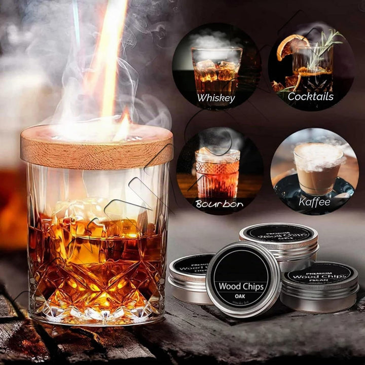 Cocktail Smoker Kit, MKNZOME Whiskey Smoker Kit mit 4 Geräuchertem Cocktail Raucher Kit Sägemehl Vat