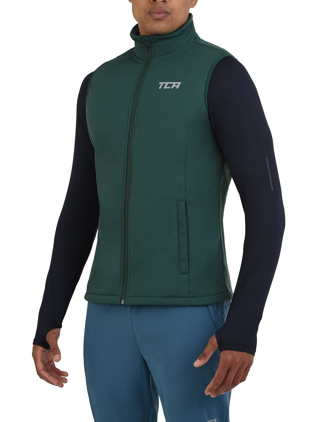 TCA Herren Flyweight winddichte Lauf- und Fahrradweste mit Reissverschlusstaschen M Grün, M Grü