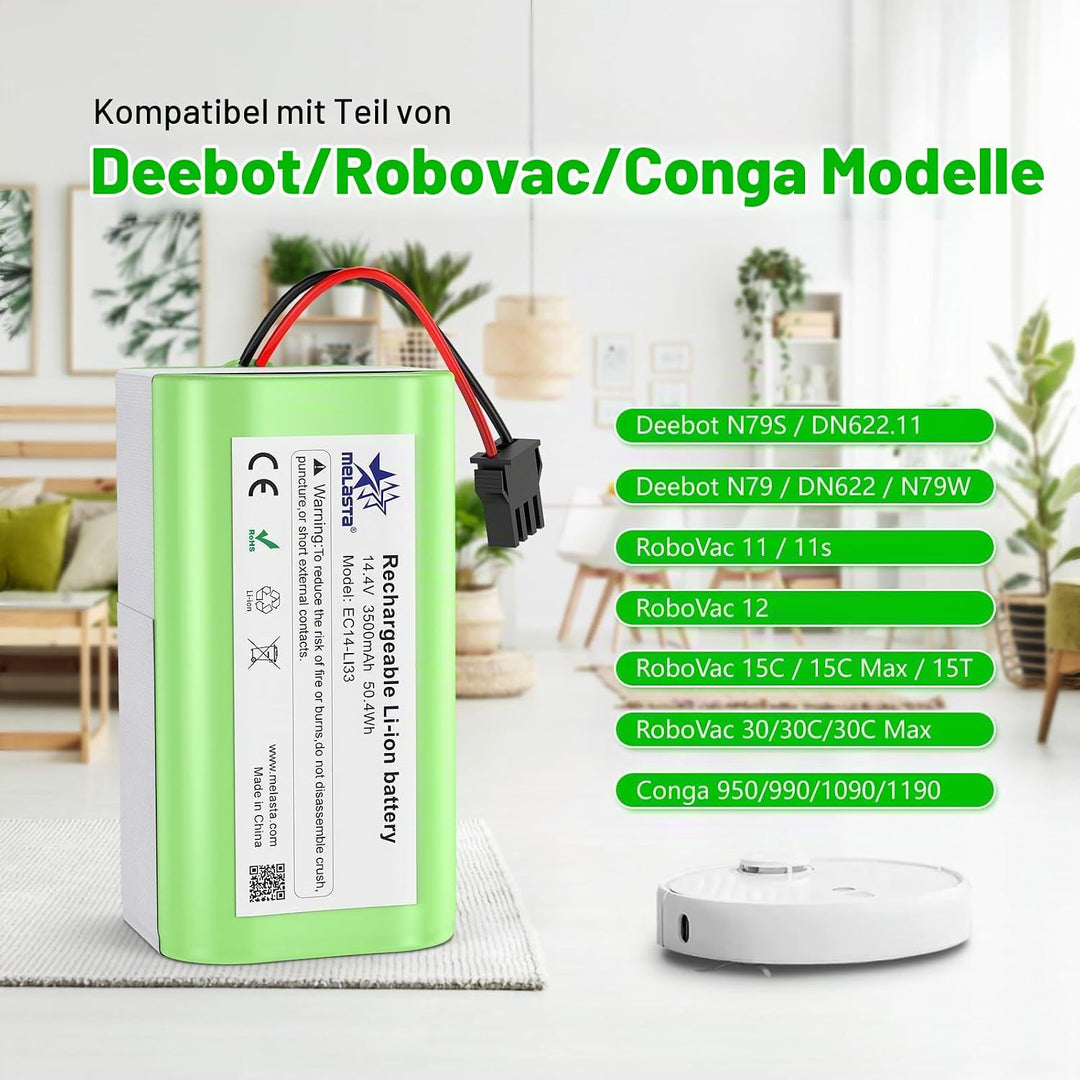 MELASTA 14,4 V 3500 mAh Li-Ionen Ersatz Akku für Tesvor X500, Eufy RoboVac 11, 11S, 11S MAX, 30, 30C