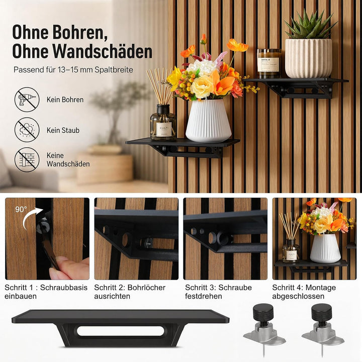 2er Set Regal für Akustikpaneele Ohne Bohren Wandpaneele 20x10cm | Zubehör Akustikpaneele für Vertik