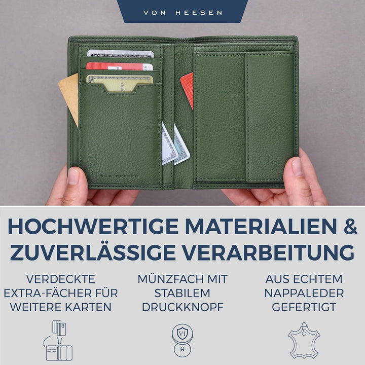 VON HEESEN Leder Geldbörse RFID Schutz I Echtleder Geldbeutel für Damen &amp; Herren I Portemonnaie Brie