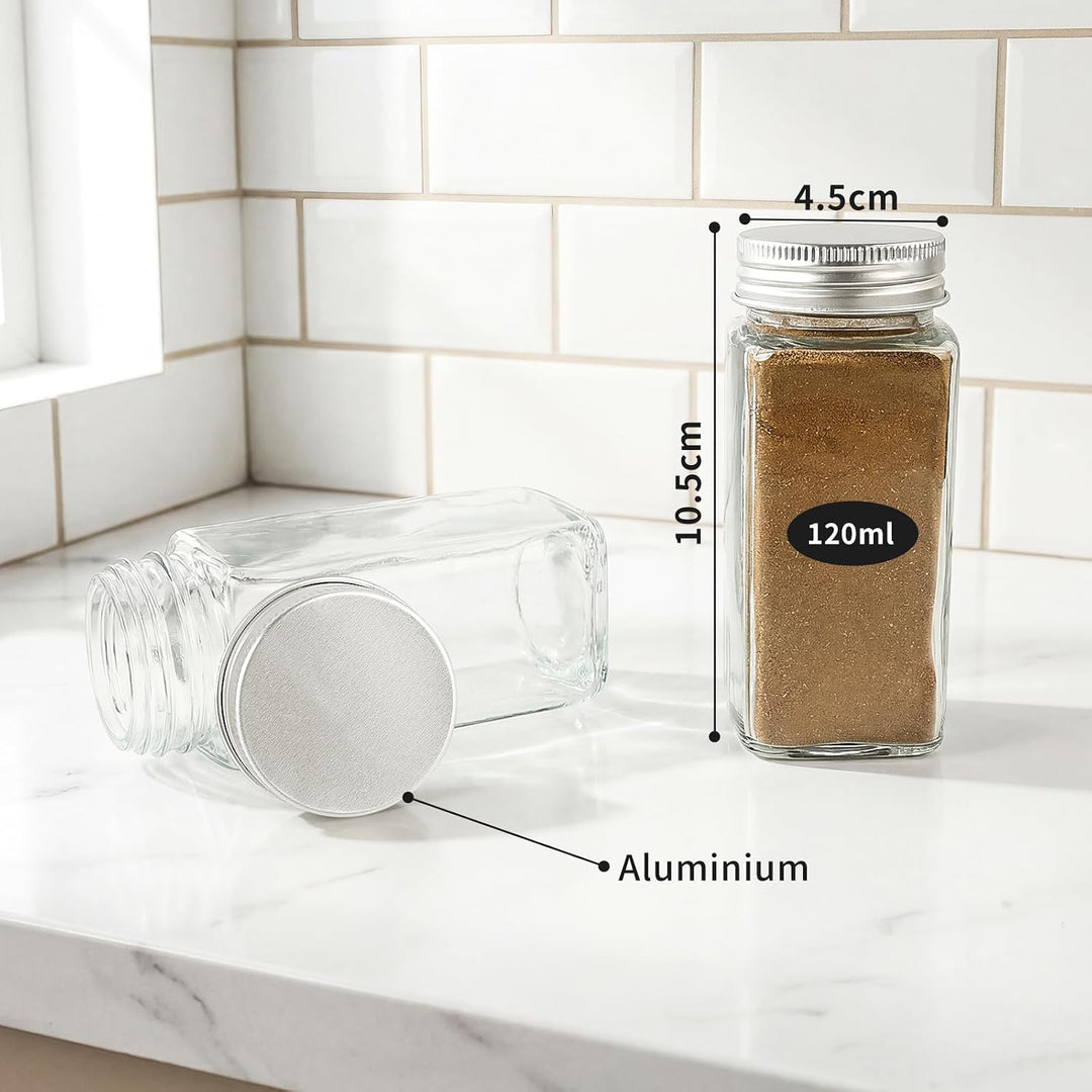 12pcs Gewürzgläser Eckig mit Aluminiumdeckel, 120ml Glasbehälter mit Streueinsatz, Luftdichte Gewürz