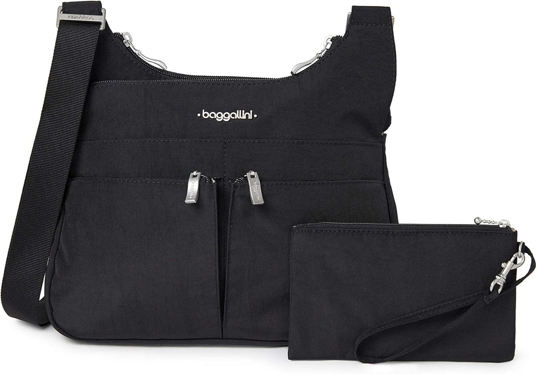 Baggallini Cross-Over-Crossbody-Tasche – leicht, wasserabweisend Schwarz/Sand, Schwarz/Sand