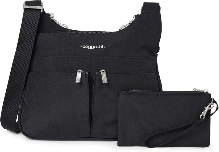 Baggallini Cross-Over-Crossbody-Tasche – leicht, wasserabweisend Schwarz/Sand, Schwarz/Sand