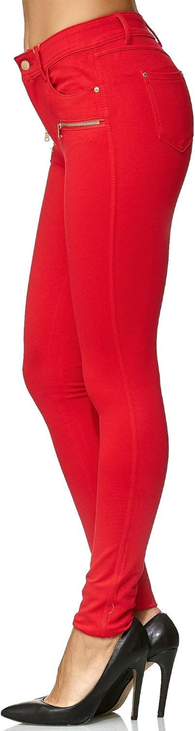 Elara Damen Stretch Hose Skinny Fit Jegging Chunkyrayan 46 Slim Rot, 46 Slim Rot