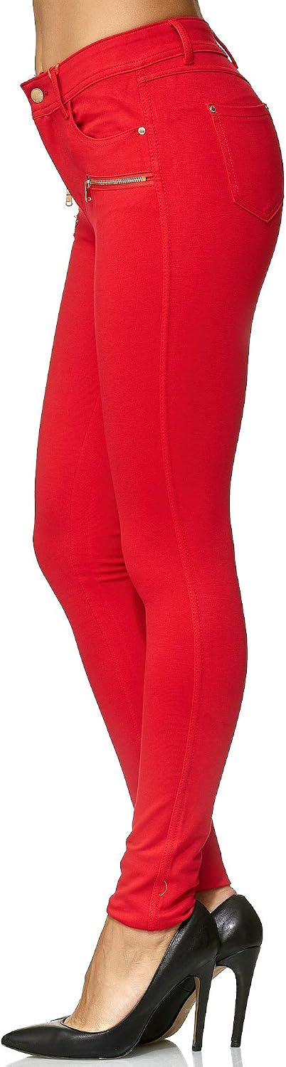 Elara Damen Stretch Hose Skinny Fit Jegging Chunkyrayan 50 Slim Rot, 50 Slim Rot