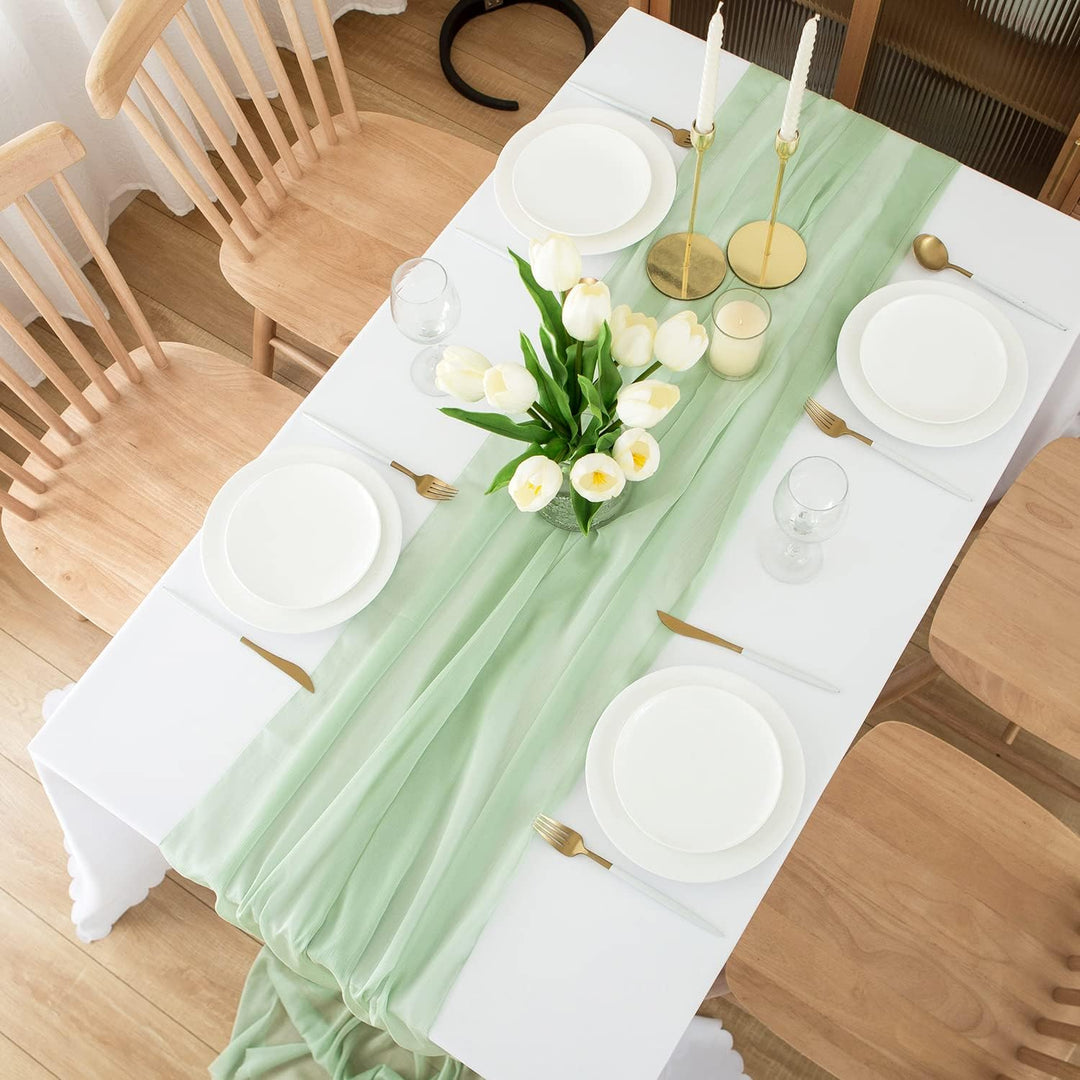 CHUQING Tischläufer Grün Chiffon Table Runner Hochzeit Tischdeko Läufer Tisch Stoff Tüll Hellgrün,70