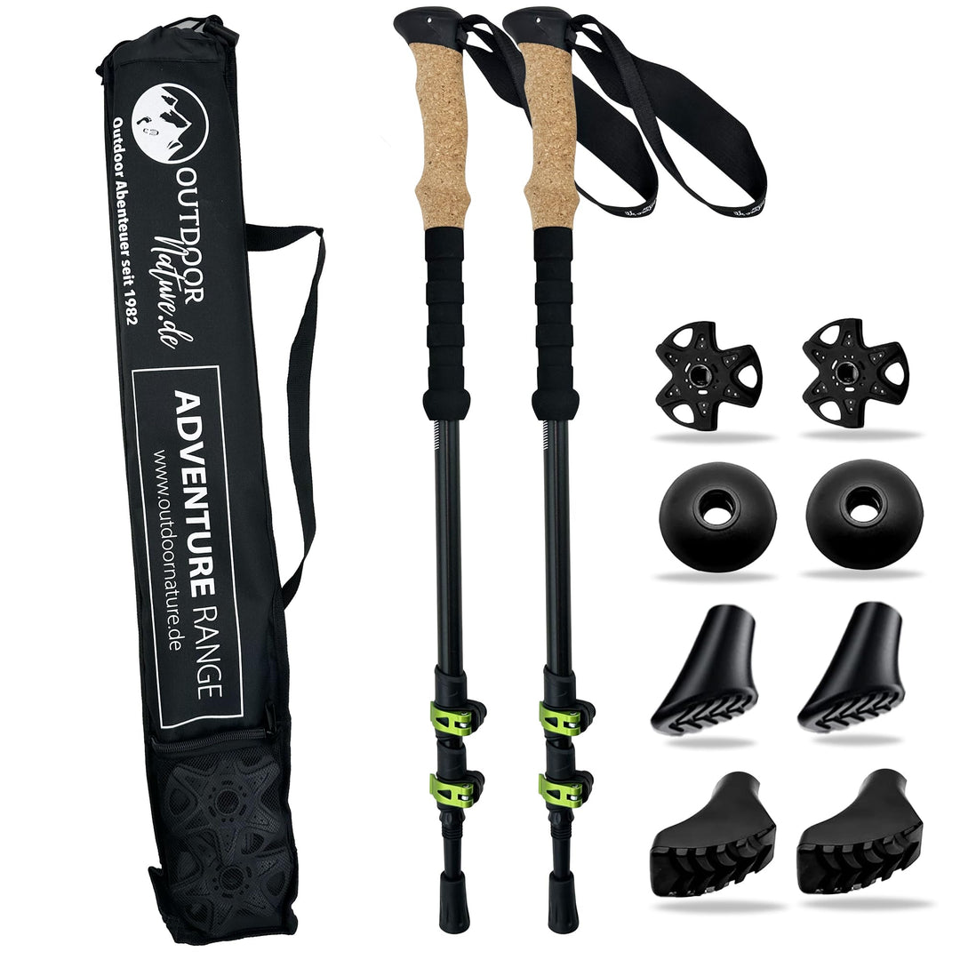 Teleskop Wanderstöcke Carbon & Aluminium mit Korkgriff I Leichte Nordic Walking Stöcke Damen und Her