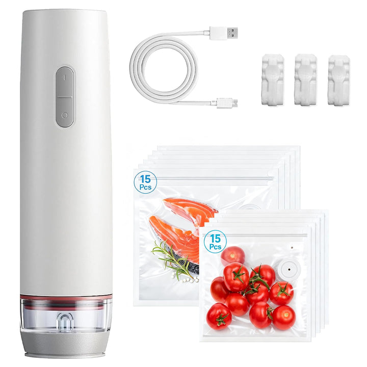 Vakuumiergerät, Mini Handvakuumierer, Vakuumierer für Lebensmittel mit 30 Wiederverwendbare Vakuumbe