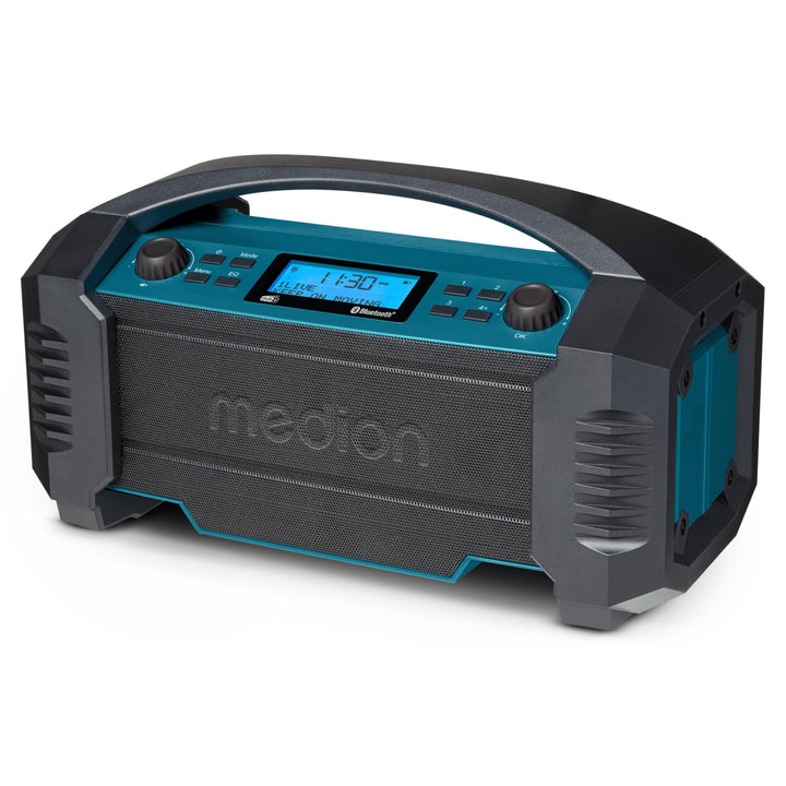 MEDION E66050 DAB+ Baustellenradio (Integrierter Akku, IP54 Schutz gegen Spritzwasser & Staub, USB-L