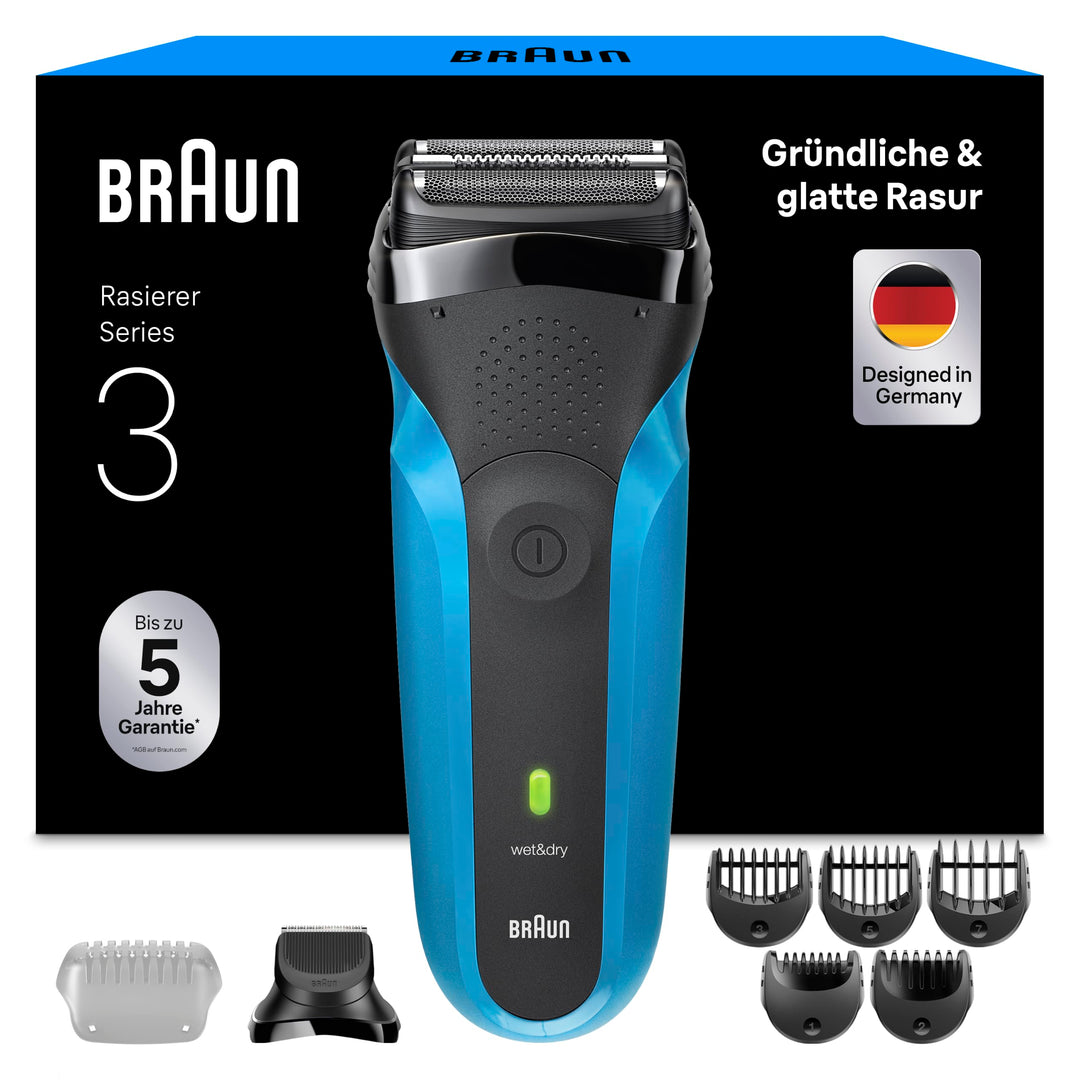 Braun Rasierer Herren Elektrisch Series 3, Rasierapparat, 310BT, Blau | Kabelloser Elektrorasierer,