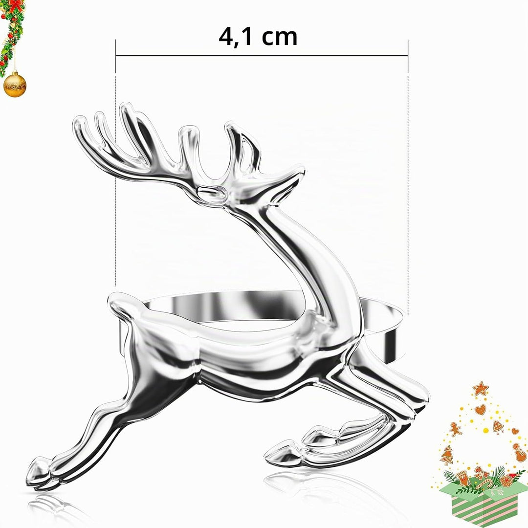 ZeeDix 12 Stück Silber Serviettenringe Hirsch - Serviettenringen für die Festtafel, Weihnachtsdeko,