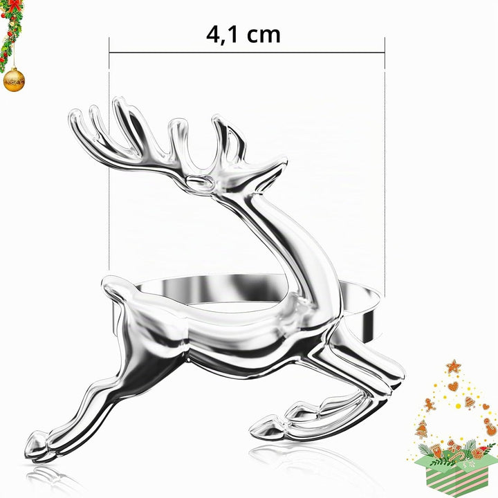 ZeeDix 12 Stück Silber Serviettenringe Hirsch - Serviettenringen für die Festtafel, Weihnachtsdeko,
