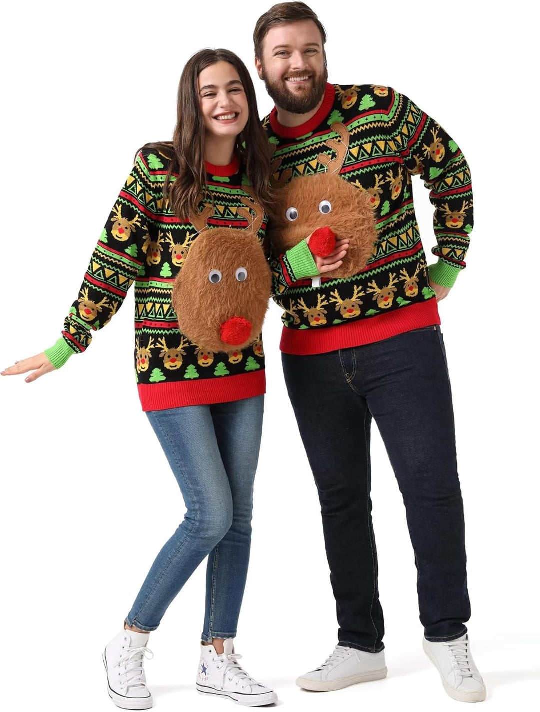 OFF THE RACK Unisex Herren Damen Weihnactspullover Lustig LED Leuchtende Ugly Christmas Sweater Stri