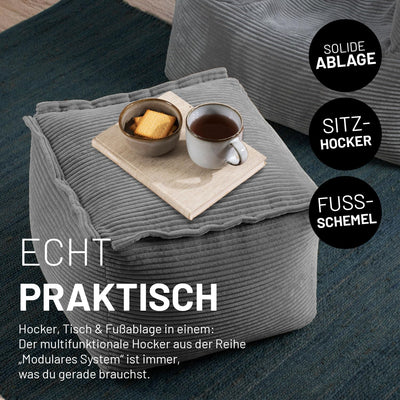Lumaland Modular Sitzsack-Hocker - Cord-Reihe | Indoor Sitzsack mit Softer Struktur, ideal Sofa Modu