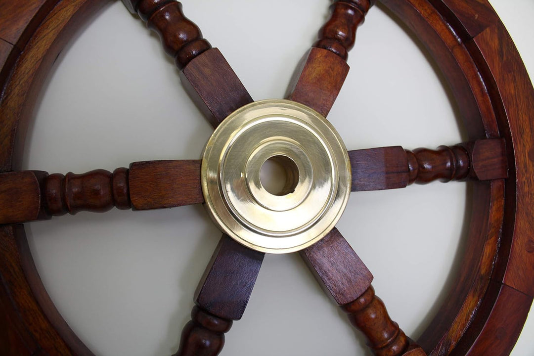 Antik 2000 Maritimes Schiffssteuerrad aus Holz mit Messingnabe Durchmesser 30 cm