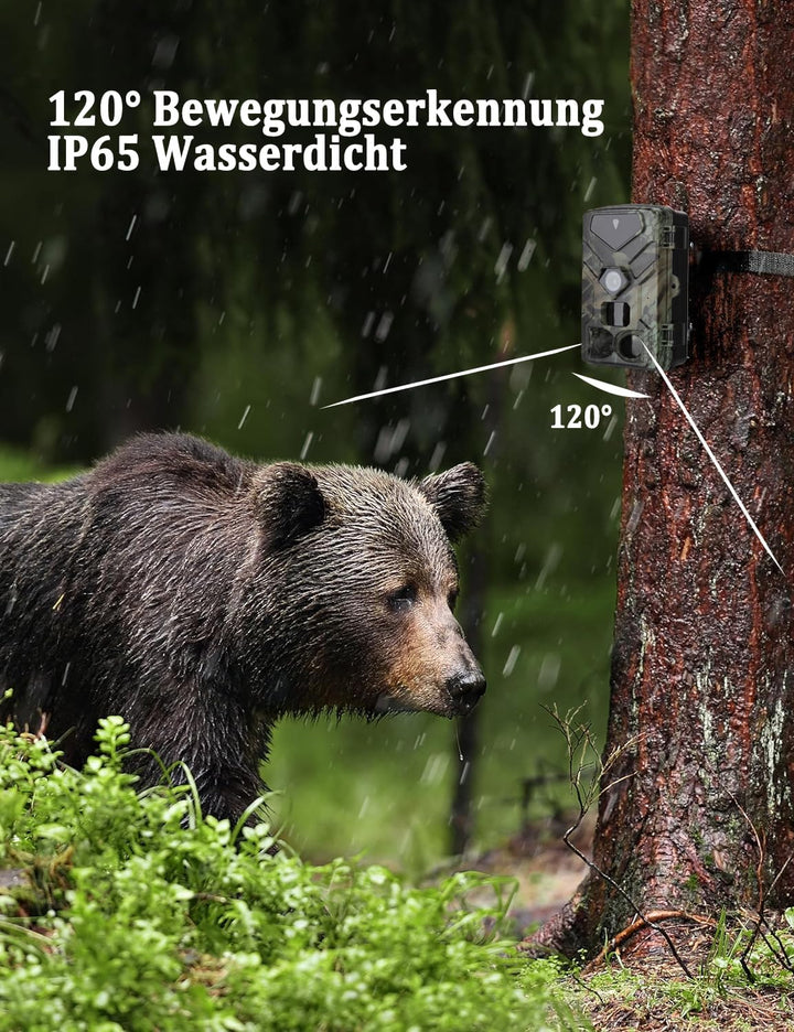 Wildkamera 50MP 4K, Wildtierkamera mit Nachtsicht Bewegungsmelder Weitwinkel 120°, 850nm IR LEDs Nac
