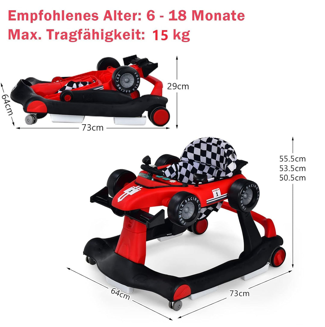 DREAMADE 4 in 1 Autoförmige Lauflernhilfe mit einstellbarer Geschwindigkeit, Musik & Licht, Babywalk