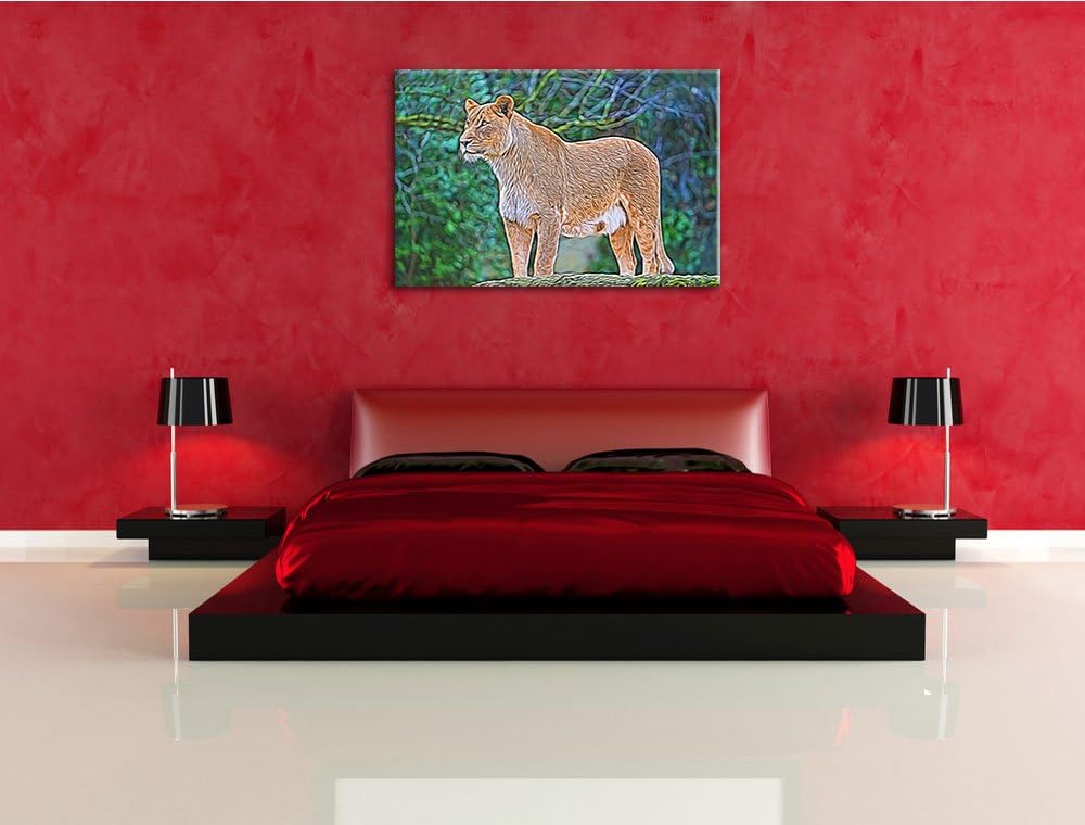 maiestätische Löwin Deluxe Format: 100x70 cm auf Leinwand, XXL riesige Bilder fertig gerahmt mit Kei