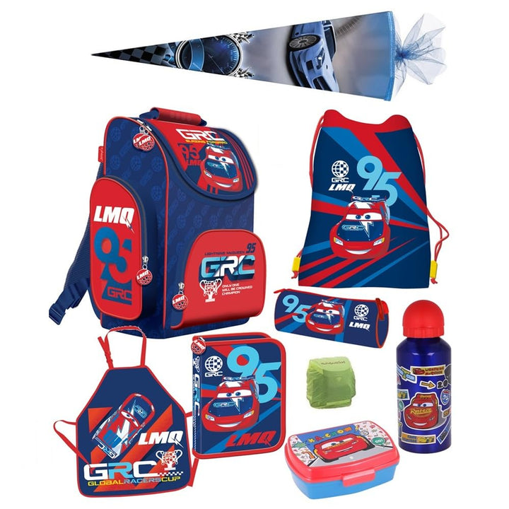 Familando - Schulranzen Set - 9-teilig mit Schultüte - Disney Cars - Ergonomisch, stabil & mit gepol